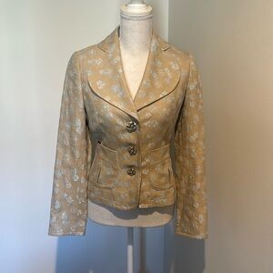Banana Republic jaqcuard / brocade baby blue and taupe blazer / jacket